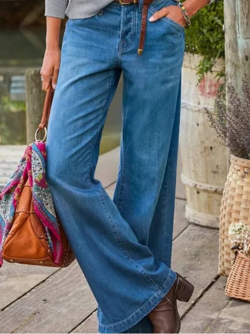 Sundance Coralie Wide Leg Patch Pocket Jeans Blue Denim Size 29